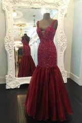 Burgundy Rhinestones Mermaid Evening Dress with Skirt,Corset Formal Dresses outfit, Bridesmaid Dresses Affordable