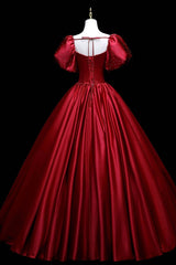Burgundy Satin Long A-Line Corset Prom Dress, Burgundy Corset Formal Evening Dress outfit, Classy Dress