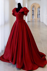 Burgundy Satin Long A Line Corset Prom Dress,Elegant Evening Dress outfit, Party Dresses Express