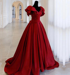 Burgundy Satin Long A Line Corset Prom Dress,Elegant Evening Dress outfit, Party Dress Long Dress