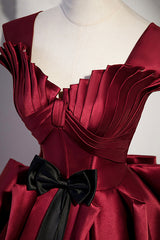 Burgundy Satin Long Corset Prom Dress, Burgundy A-Line Evening Dress outfit, Prom Dresses Glitter