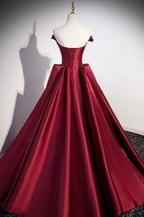 Burgundy Satin Long Corset Prom Dress, Burgundy A-Line Evening Dress outfit, Prom Dress Glitter