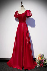 Burgundy Satin Long Corset Prom Dress, Simple A-Line Evening Dress outfit, Bridesmaids Dresses Orange