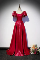 Burgundy Satin Long Corset Prom Dress, Simple A-Line Evening Dress outfit, Bridesmaid Dress White