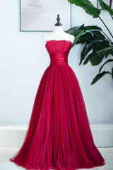 Burgundy Satin Tulle Long Corset Prom Dress, A-Line Strapless Evening Dress outfit, Party Dress Shopping