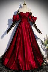 Burgundy Satin Tulle Long Corset Prom Dress, Off the Shoulder Corset Formal Evening Dress outfit, Evening Dresses Gold