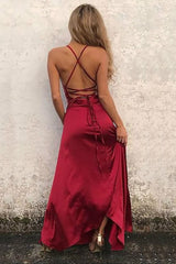Burgundy Simple Corset Prom Dress outfits, Burgundy Simple Prom Dress
