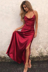 Burgundy Simple Corset Prom Dress outfits, Burgundy Simple Prom Dress