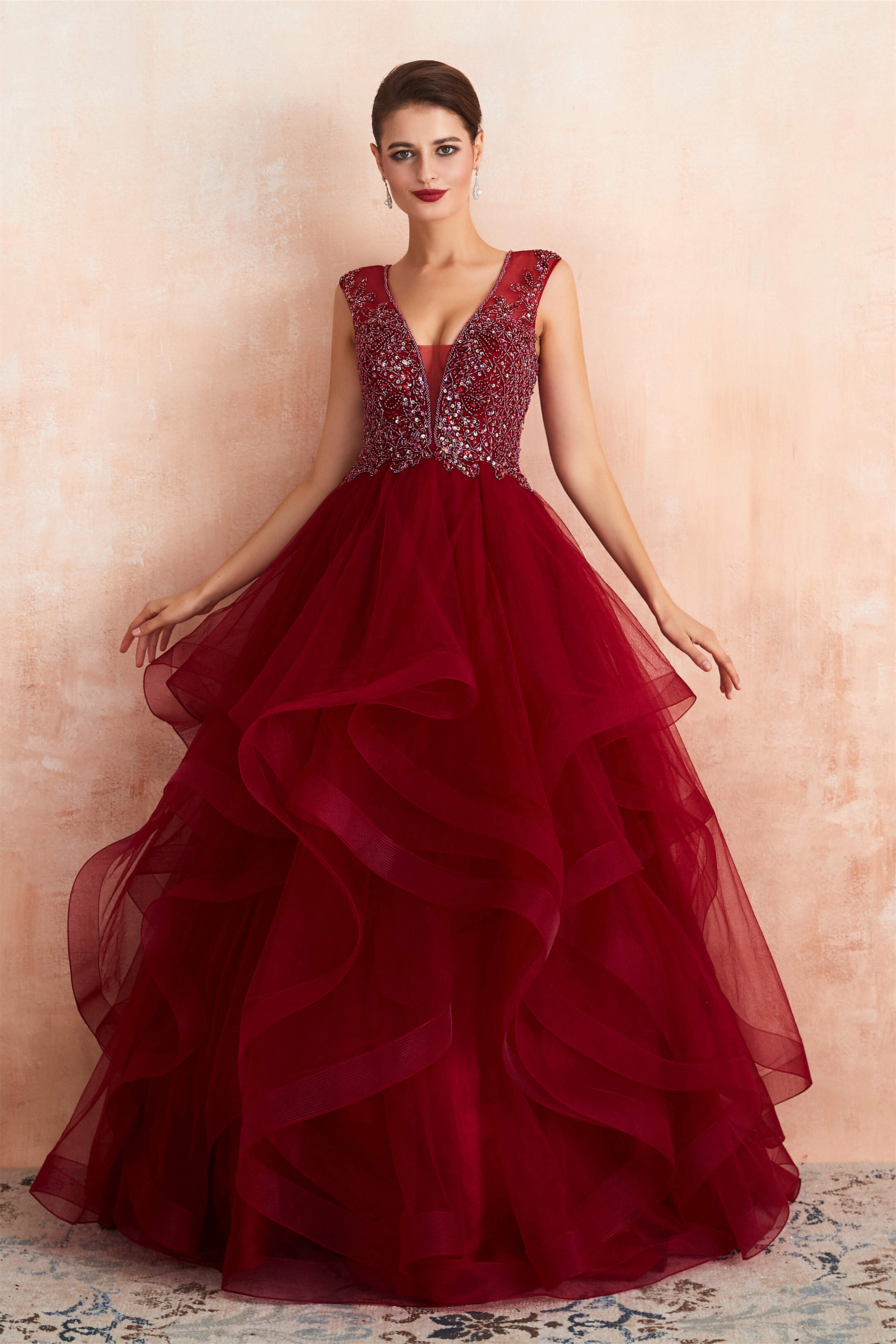 Burgundy Sleeveless Aline Puffy Tulle Corset Prom Dresses with Sequins Gowns, Prom Dress Uk
