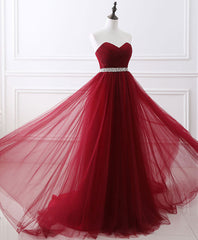Burgundy Sweet Neck Tulle Long Corset Prom Gown, Burgundy Evening Dress outfit, Glamorous Dress