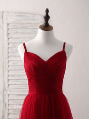 Burgundy Sweetheart Neck Tulle High Low Corset Prom Dress, Burgundy Corset Formal Dress outfit, Party Dress Red Colour