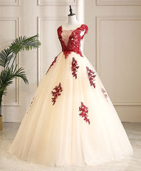 Burgundy Tulle Beads Lace Long Corset Prom Dress Sweet 16 Dress outfit, Prom Dresses Long Sleeves