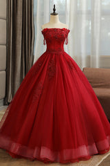 Burgundy Tulle Lace Long Corset Prom Dress, Burgundy A-Line Evening Gown outfits, Homecoming Dresses Unique