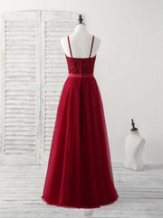 Burgundy Tulle Lace Long Corset Prom Dress, Burgundy Corset Bridesmaid Dress outfit, Party Dresses Online Shop