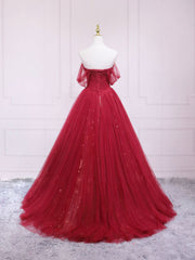Burgundy Tulle Long Corset Prom Dress, Burgundy Evening Dress outfit, Prom Pictures