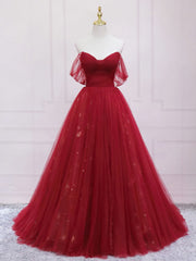 Burgundy Tulle Long Corset Prom Dress, Burgundy Evening Dress outfit, Summer Wedding Guest Dress
