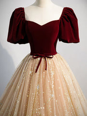 Burgundy Tulle Long Corset Prom Dress, Burgundy Tulle Corset Formal Dresses outfit, Party Dresses For Teenage Girl