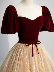 Burgundy Tulle Long Corset Prom Dress, Burgundy Tulle Corset Formal Dresses outfit, Party Dresses Summer Dresses