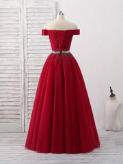 Burgundy Tulle Sweetheart Neck Long Corset Prom Dress, Burgundy Evening Dress outfit, Prom Dresses Curvy
