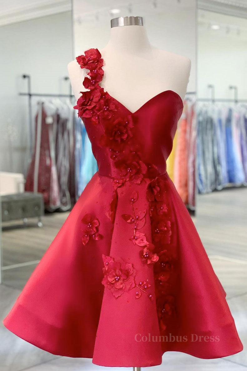 Burgundy v neck satin short Corset Prom dress one shoulder cocktail dress outfit, Prom Dress Stores Near Me