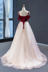 Burgundy Velvet Lace Long Corset Prom Dress, A-Line Off Shoulder Evening Dress outfit, Formal Dress Shop