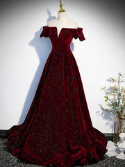 Burgundy Velvet Long Corset Prom Dress, Burgundy Long Corset Formal Dress outfit, Formal Dresses 2034