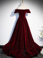 Burgundy Velvet Long Corset Prom Dress, Burgundy Long Corset Formal Dress outfit, Formal Dresses Simple