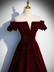 Burgundy Velvet Long Corset Prom Dress, Burgundy Long Corset Formal Dress outfit, Formal Dress Simple