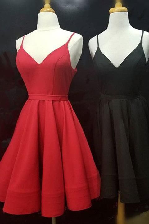 simple real picture red satin spaghetti straps short Corset Homecoming dresses graduation dress outfits, Floral Bridesmaid Dress