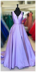 Simple Purple Satin Long Corset Prom Dress Purple Corset Formal Dress, Graduation School Party Gown Outfits, 