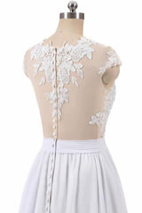 Cap Sleeve Appliques Chiffon A-line Corset Wedding Dress outfit, Wedding Dresses Pinterest