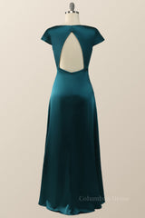 Cap Sleeves Dark Green Satin Long Corset Bridesmaid Dress outfit, Prom Dress Designers