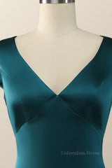 Cap Sleeves Dark Green Satin Long Corset Bridesmaid Dress outfit, Prom Dresses Designers