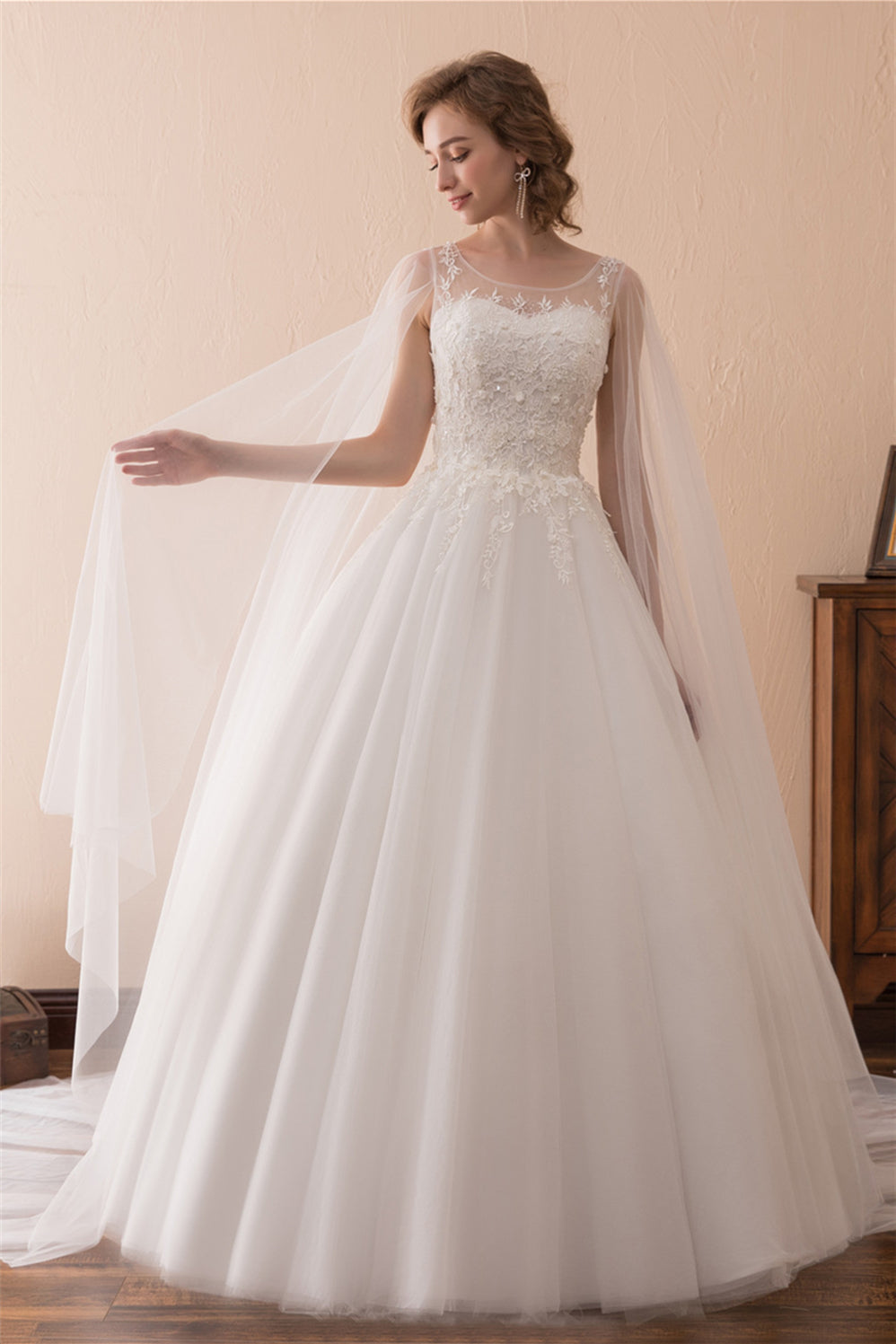 Cape Cloak Tulle Appliques White Corset Wedding Dresses outfit, Wedding Dress Cheaper