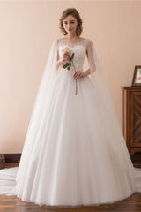 Cape Cloak Tulle Appliques White Corset Wedding Dresses outfit, Wedding Dresses 2032
