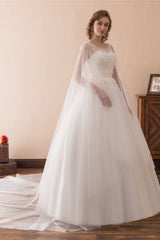 Cape Cloak Tulle Appliques White Corset Wedding Dresses outfit, Wedding Dresses Online Shopping