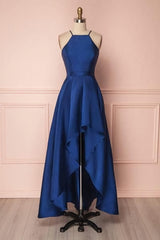 Royal Blue A Line Halter High Low Corset Prom Dresses outfit, Formal Dresses Gown