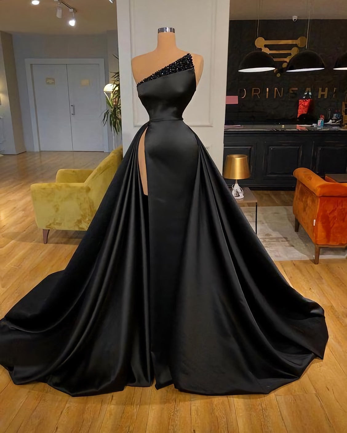 Black Satin Long Corset Prom Dresses, Long Corset Formal Dresses outfit, Evening Dress Elegant Classy