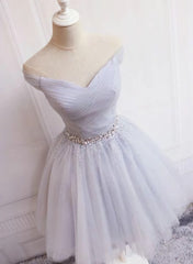 Charming Sliver Grey Short Beaded Tulle Party Dress, Corset Homecoming Dress outfit, Prom Dress For Teen