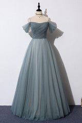 Off The Shoulder Grey Tulle Corset Prom Dress outfits, Prom Dress Shops