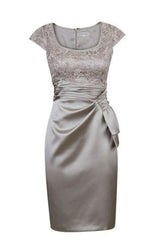 Elegant Short Silver Cap Sleeves Mother Of The Bride Dress, Corset Homecoming Dress outfit, Prom Dress Long Beautiful