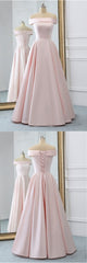 Pink Satin Long Evening Dress, With Pockets Pink Corset Prom Gowns outfits, Homecomming Dresses Short