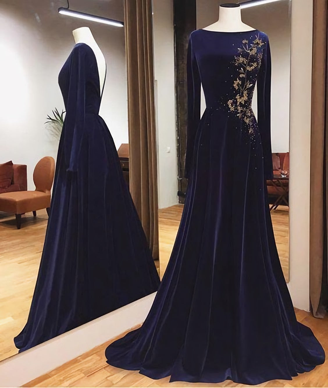 Blue Long Sleeves Charming Corset Prom Dress outfits, Prom Dresses For Girls