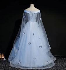 Beautiful Light Blue Corset Ball Gown Lace Up Party Dress, Blue Corset Prom Dress 2024 Gowns, Homecomming Dresses Floral