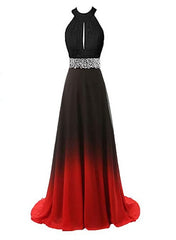 Beautiful Gradient Color Halter Beaded Party Dress, Red And Black Corset Prom Dress outfits, Homecoming Dress Short Prom