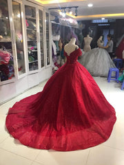 Off Shoulder Dress, Off Shoulder Red Dress, Red Glitter Fabric Red Ballgown Dress, Corset Prom Dress outfits, Prom Dress Long
