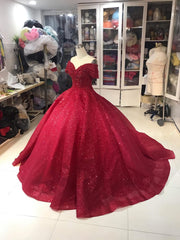 Off Shoulder Dress, Off Shoulder Red Dress, Red Glitter Fabric Red Ballgown Dress, Corset Prom Dress outfits, Prom Dresses 2029