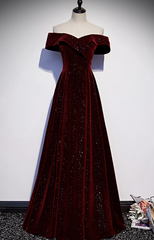 Burgundy Velvet Long Corset Prom Dress, Evening Dress outfit, Evening Dress Shopping