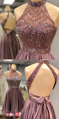 Halter Beaded Open Back Short Corset Homecoming Dress 2024 Custom Made outfits, Prom Dresses For Adults