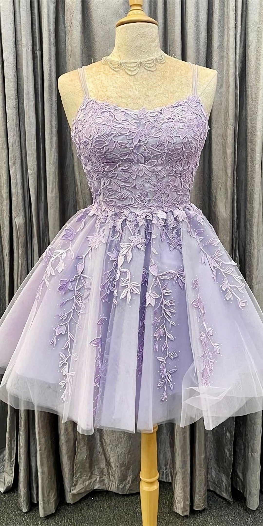 Princess Short Lavender A Line Lace Appliqued Corset Homecoming Dress, Party Dress Outfits, Prom Dresses With Short